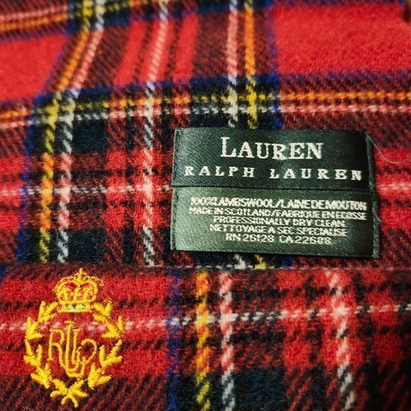 Ralph Lauren 100% Wool Scarf Red Plaid - Picture 5 of 8